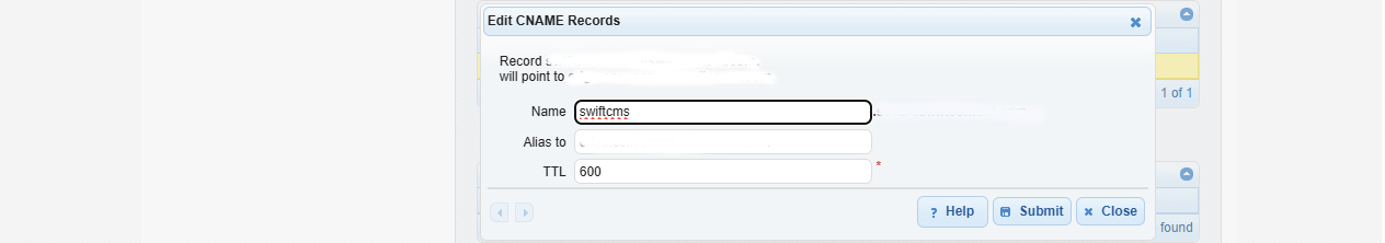 New CNAME Record Details