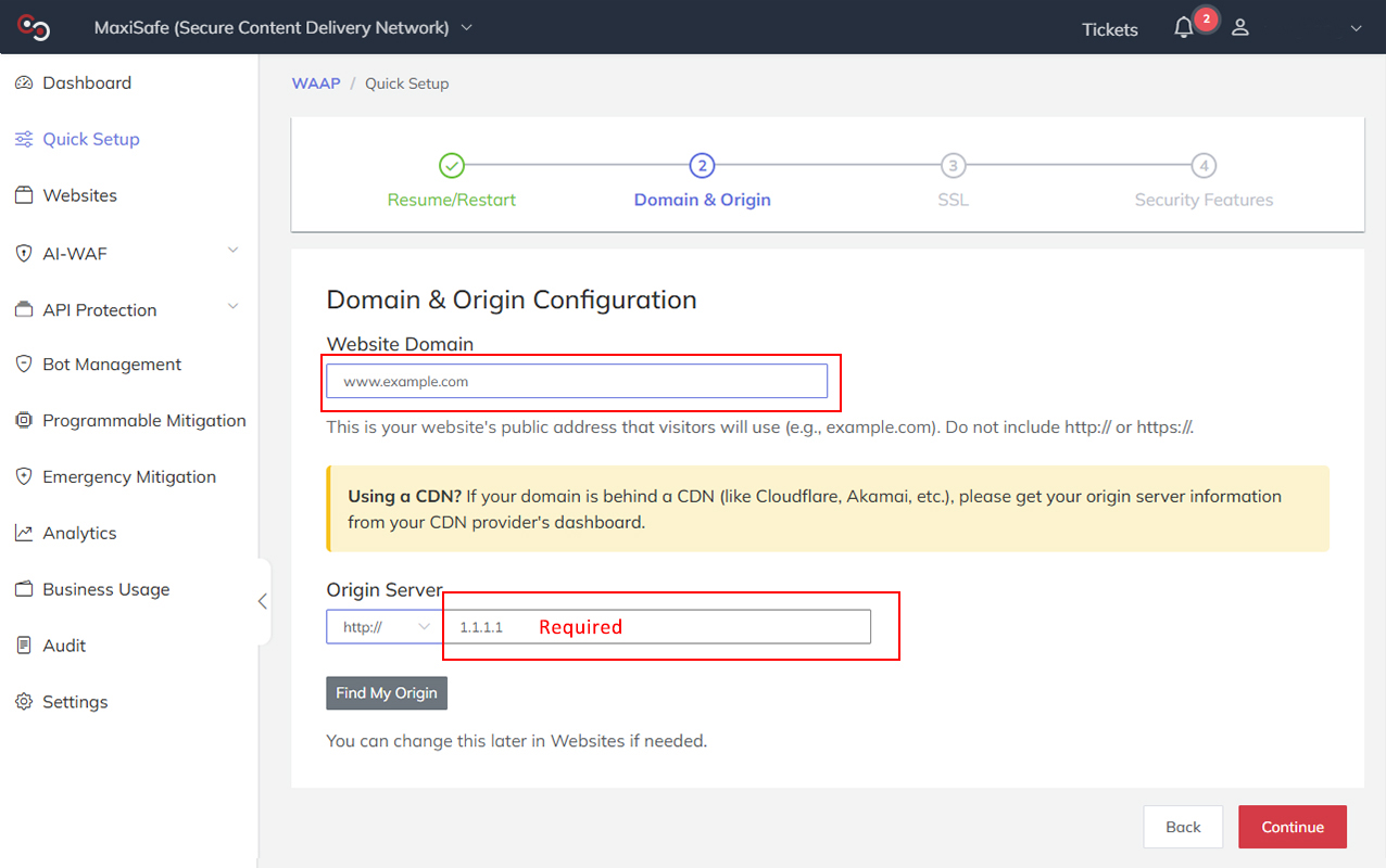 Configure Origin