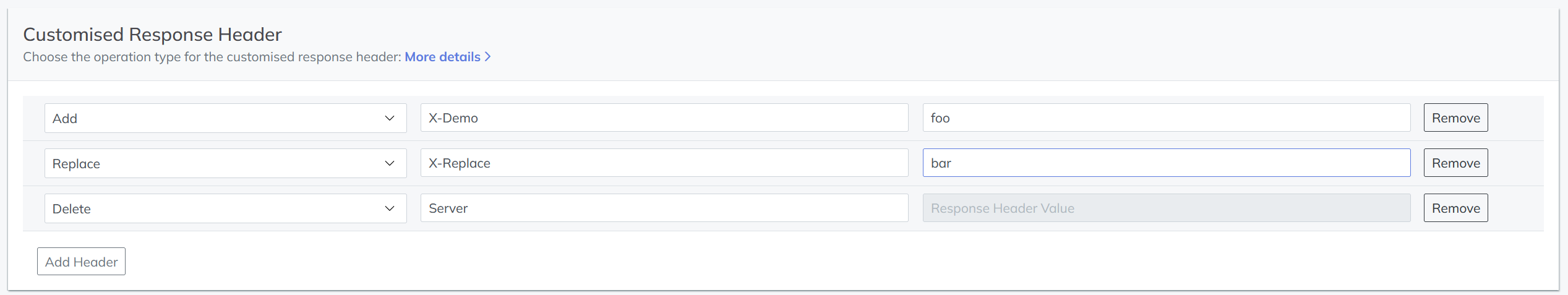 customised response header