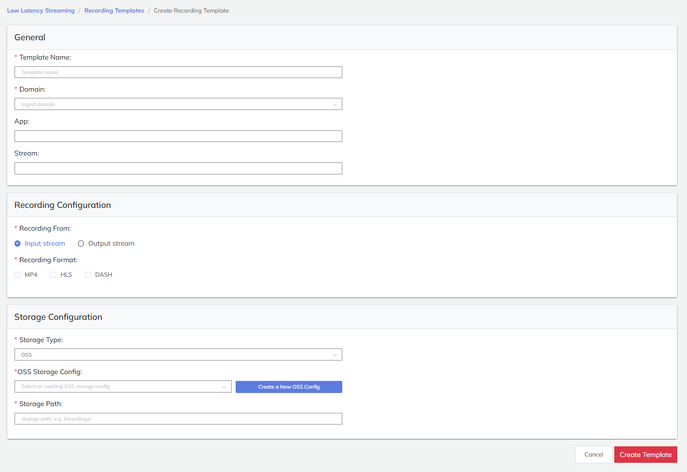 Create a Recording Tempalte